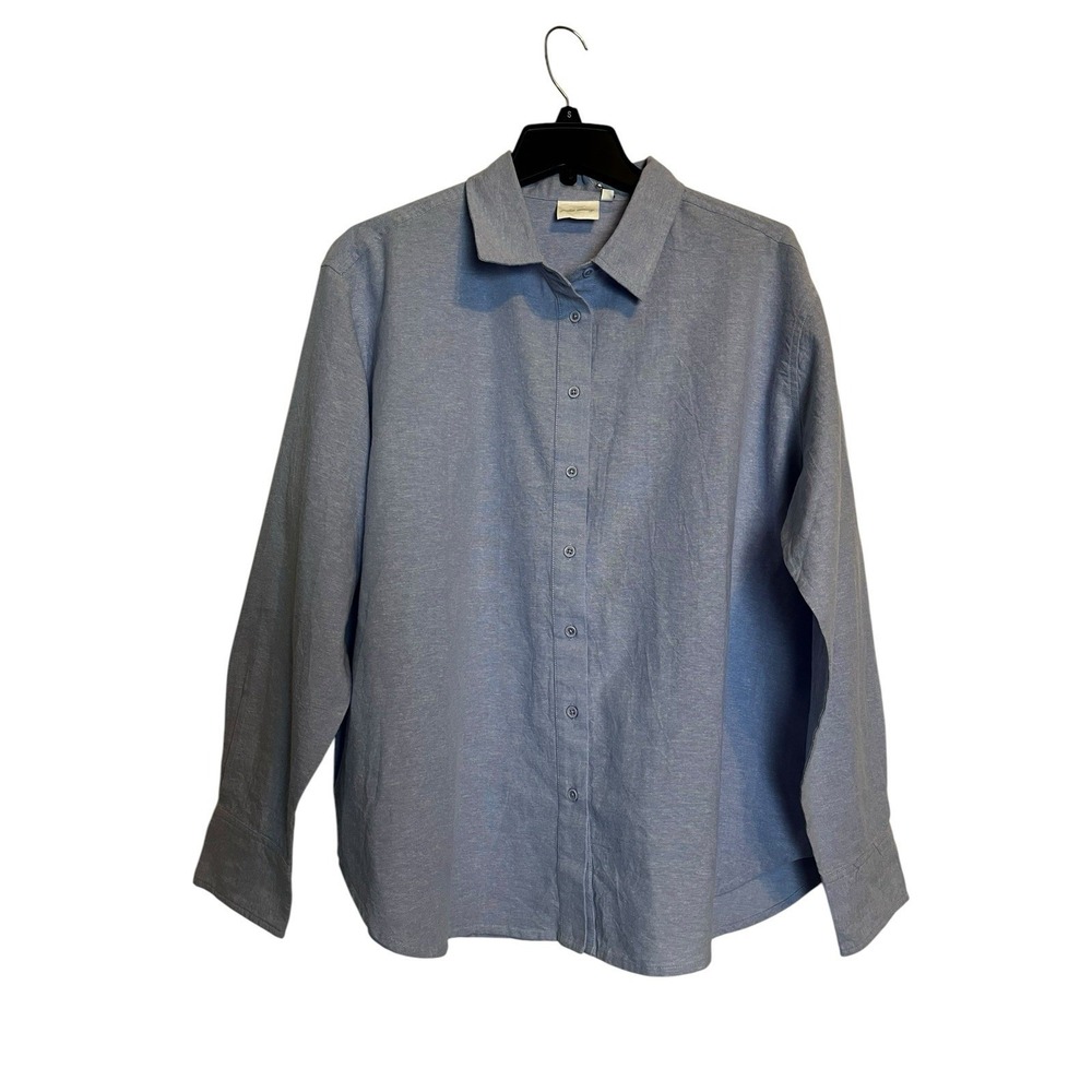 JULIA AMORY Carolyn Shirt XL Blue 100% Cotton Button Down Blouse